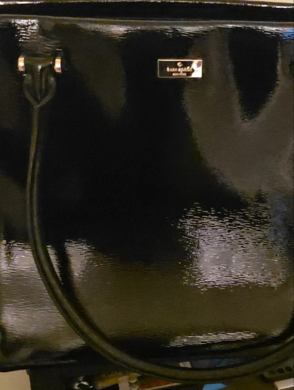 kate spade Black Patent Shoulder Bag with Gold Accent